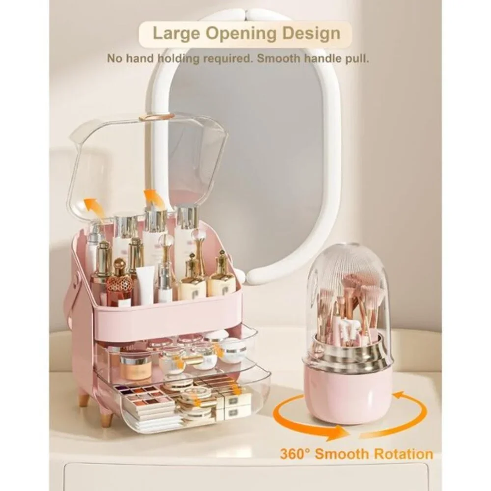 New Pink Makeup Organizer, Skincare Holder & Cosmetic Storage for Countertop